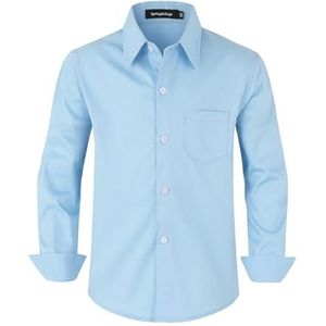 Spring&Gege overhemd met lange mouwen en knoopsluiting voor jongens, uniformshirt voor kinderen van 3-14 jaar, Blauw, 7-8 jaar
