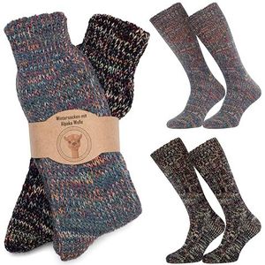 MOUNTREX Alpaca sokken, wollen sokken voor dames en heren, warme wintersokken, gebreide sokken, 2 paar, blauw/donkerblauw., 42/45 EU