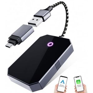 GOQELK 2-in-1 Draadloze Adapter voor CarPlay en Android Auto 2024 - Ondersteunt Online Update, Plug & Play - Maakt Bekabelde Systemen Draadloos