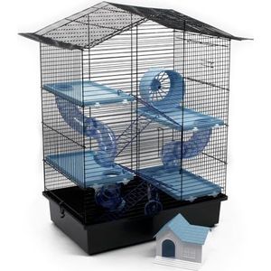 ZooPaul Knaagdierenkooi hamsterkooi XXL ca 67x49x32cm met accessoires blauw muis hamster rat NIEUW