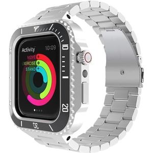 OFWAX Roestvrij stalen horlogekast armband siliconen horlogeband mod kit, voor Apple Watch Series 8 7 6 5 4 SE 45 mm 44 mm metalen beschermhoes vervangende band accessoires, 45MM, agaat