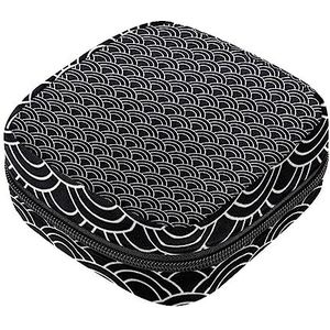 Maandverband Opbergtas, Vrouwelijke Product Pouches Draagbare Periode Kit Tas voor Meisjes Vrouwen Dames Zwarte Schaal Patroon-01-01, Meerkleurig, 4.7x6.6x6.6 in/12x17x17 cm