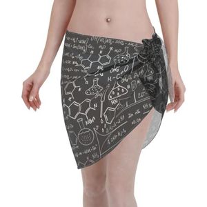 Abstracte wetenschap chemie illustratie 3D-print elegante strand wrap, bikini cover-up, badmode jurk, voor vrouwen, perfect voor zwembad en resort zwart, Zwart, one size