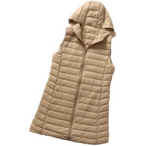 Hgvcfcv Dames lichtgewicht dun donsvest lange jassen met capuchon winter slank casual vest, Kaki, XL