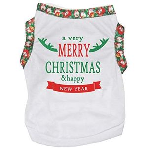 Petitebelle Vrolijk kerstrendier katoenen shirt Puppy hondenkleding (vrolijk kerstfeest & gelukkig nieuwjaar, XXX-Large)