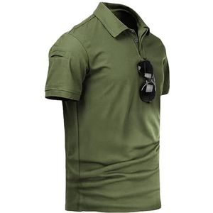 Rvinroo Poloshirt voor heren, sneldrogend, ademend, korte mouwen, basic fit voor golf, sport en vrije tijd, hoogwaardig zomershirt met premium pasvorm, legergroen, 3XL