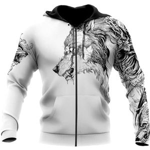 Noorse Mythologie Fenrir Wolf Jas, Mode Hiphop 3D Digitale Tattoo Print Unisex Feeststraat Hoodie, Herfst Losse Buitensport Trui met Volledige Ritssluiting(Color:Wolf D,Size:L)