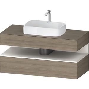 Duravit Qatego console badmeubel, 1 uittrekbaar, 1 lade, uitsparing in het midden, 1200x550x600mm, nis wit supermat, QA4732084, Kleur: Terra eik/met nisverlichting