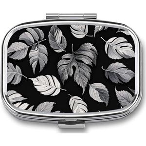 Zwart Grijs Blad Jacquard Pil Doos, 2 Compartiment Geneeskunde Pil Case, Draagbare Pil Organizer voor Pocket Of Portemonnee Decoratieve Metalen Geneeskunde Vitamine Organizer