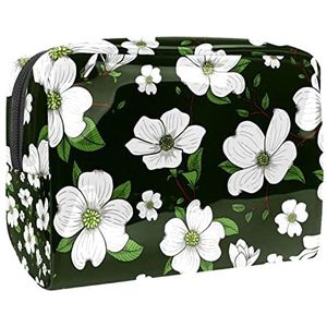 Tropische Groene Bloemenprint Reizen Cosmetische Tas voor Vrouwen en Meisjes, Kleine Waterdichte Make-up Tas Rits Pouch Toiletry Organizer, Meerkleurig, 18.5x7.5x13cm/7.3x3x5.1in, Modieus