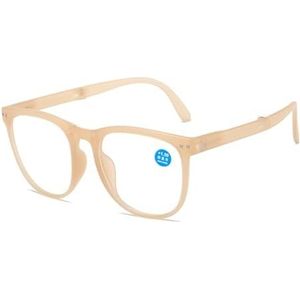 SHXSYN Anti-blauw licht, modieuze vouwbril, luchtkussenleesbril voor dames, lichte mode, internet-beroemdheid, effen, 6105 leesbril, Light Tea Frame, 2.00