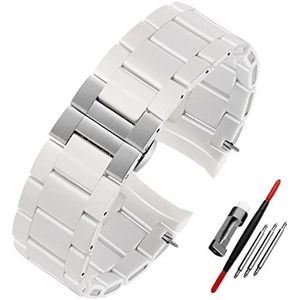 INEOUT Siliconen rubberen horlogeband staal in rubber compatibel met AR5890 AR5889 AR5858 AR5920 AR5868 AR8023 Man 23mm Vrouw 20mm horlogeband armband (Color : White silver buckle, Size : 20mm)