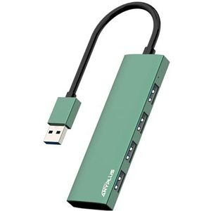 ANYPLUS USB-hub, USB 3.0-hub aluminiumlegering ultradunne USB-splitter, draagbare 4-poorts USB-verlenger, USB-hub voor laptop, pc, MacBook, iMac, Surface Pro, Mac Pro, flashdrive, XPS 【groen】