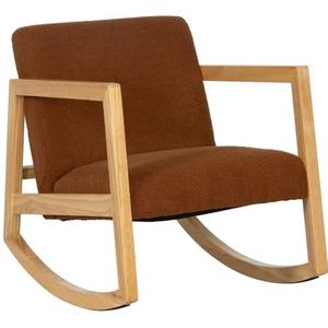 LOLAhome Bruine schommelstoel van lamsvel en rubberhout, 60 x 83 x 72 cm