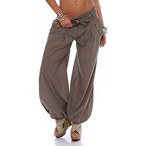malito dames pofbroek in effen kleuren | lichte stoffen broek | super Vrijetijdsbroek voor aan het strand | Harembroek - nochalant 3417 (fango)