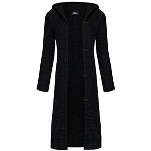 Mikos* Dames Cardigan mantel herfst wol gebreide jas met capuchon lange pullover herfst winter beige grijs zwart S M L XL 36 38 40 42 (988), zwart, 42