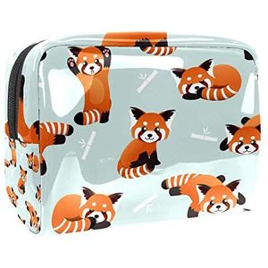 Draagbare make-up tas met rits reizen toilettas voor vrouwen handige opslag cosmetische zakje schattige oranje Panda bamboe patroon