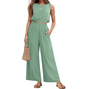 yk8fass Mouwloze broek met wijde pijpen sw-9583, Lichtgroen, S