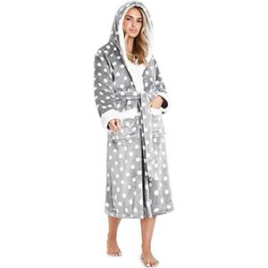 CityComfort Badjas voor dames, wollige fleece ochtendjas voor dames, behaaglijke badjas, Grau/Weiß, S