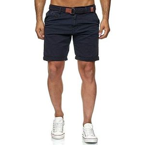 Indicode Conor Korte broek voor heren met riem, cargoshorts voor heren, van katoen, vrijetijdsbroek met zakken, sportieve elegante look, regular fit, comfortabel materiaal met stretch, Donkerblauw, M