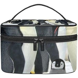 Pinguïns en babymake-up organizer tas, reismake-up tas organizer case draagbare cosmetische tas voor vrouwen en meisjes toiletartikelen, Meerkleurig, 22.5x15x13.8cm/8.9x5.9x5.4in