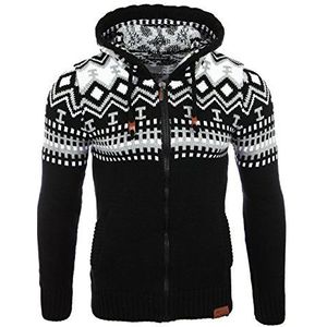 Reslad RS-3104 Grof gebreide trui voor heren, Noorse pullover voor de winter, gebreide jas met capuchon