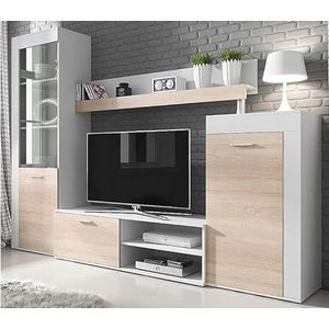 MEBLE KRYSPOL TV-wand Rita TV-lowboard, vitrine, commode, wandrek, woonkamerset, modern design (wit + Sonoma eiken)