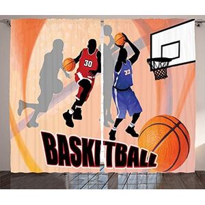 ABAKUHAUS Basketbal Gordijnen, Vintage Art Basketbal, Woonkamer Slaapkamer Raamgordijnen 2-delige set, 280 x 175 cm, Orange Black