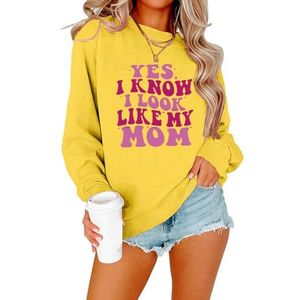 MLZHAN Yes I Know I Look Like My Mom Print Sweatshirts Vrouw Tops Streetwear Mama Lange Mouw Sweatshirt Jas, Geel, XXL