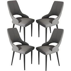 EdNey Kaptafel stoel, keuken eetkamerstoelen set van 4 lederen woonkamer lounge toonstoelen stevige koolstofstaal metalen poten, stoelen voor eetkamer, grijze eetkamerstoelen (kleur: donkergrijs)