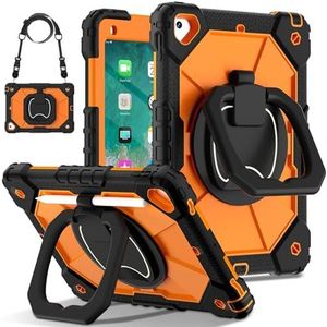 Hoes, Case Compatible with iPad 9.7inch 2018/2017/Pro 9.7inch Sturdy Shockproof Cover,Protective Case W 360 Swivel Kickstand+Hand Strap+Shoulder Strap (Color : Black+Orange)
