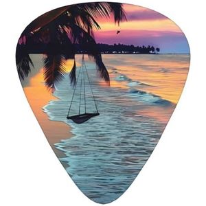 Coconut Beach Sunset Hangmat Print Gitaar Picks, 12 Stks Gitaar Plectrums Celluloid Pick Klassieke Driehoek Picks voor Akoestische, Elektrische Basgitaar Inclusief 0.46mm 0.71mm 0.96mm