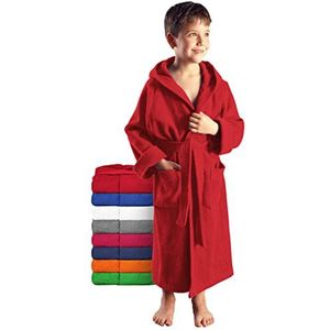 Arus - Kinderbadjas, 100% Katoenen Badstof, met capuchon, Rood, 164