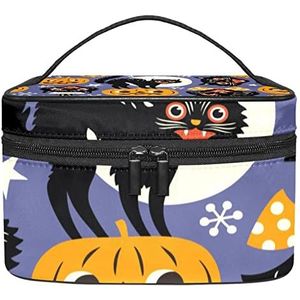 Make-up Organizer Bag, Reizen Make-up Tas Organizer Case Draagbare Cosmetische Tas voor Vrouwen en Meisjes Toiletartikelen Halloween Zwarte Kat Pompoen, Meerkleurig, 22.5x15x13.8cm/8.9x5.9x5.4in