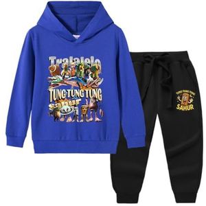 MAOXITCATY Kinder Trainingspak Jongens Hoodies en Broeken 2-delige Sets Cartoon tungtungsahur Kinderkleding,Blauw,100cm