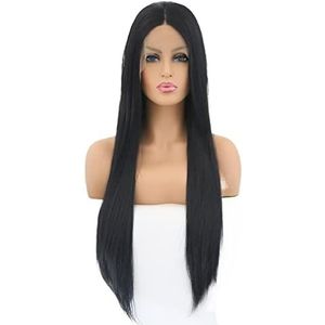 DieffematicJF Pruik Mid Length Straight Hair, Black Front Lace Wig, Hand Hook Wig, Lady