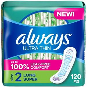 Always Ultradunne, vrouwelijke pads voor vrouwen, maat 2 lang super absorptievermogen, multipack, zonder vleugels, ongeparfumeerd, 40 stuks x 3 stuks (120 stuks in totaal)