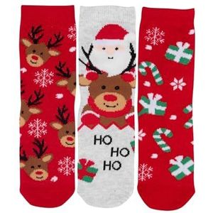 United Labels Rendier Santa sokken voor jongens en meisjes, kerstsokken, kinderen, winter, sneakers, kindersokken, rood/grijs (3 stuks), rood/grijs, 23-26 EU
