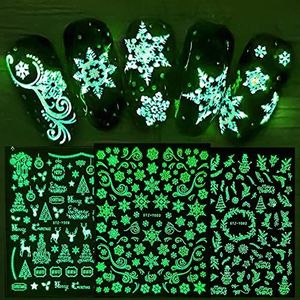 JMEOWIO Christmas Glow in the Dark Nail Art Sticker 9 Vellen Nagelsticker Zelfklevende Nagel Decoratie