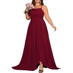 KURFACE Chiffon bruidsmeisjesjurk met split geplooide A-lijn bruidsmeisje formele avondjurk, wijnrood, 32