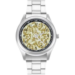 Gouden Barok Patroon Mannen Rvs Horloges Quartz Polshorloge Gemakkelijk te Lezen Custom Gift Voor Papa Vriend