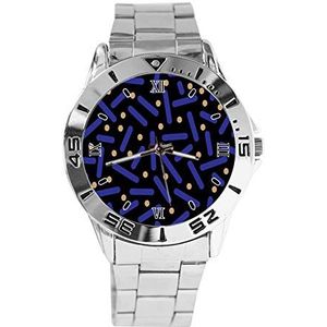 Cool Blue Lijnen Mode Heren Horloges Sport Horloge Voor Vrouwen Casual Rvs Band Analoge Quartz Polshorloge, Zilver, armband