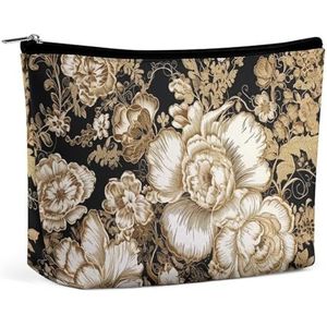 LYHVSFZQ Make-uptas, opvouwbare make-uptas, goudbladige bloemen, bedrukte make-uptas, reismake-uptas voor reizen en dagelijks leven, stijl, één maat, make-uptas, Stijl, Eén maat, Make-up Tas