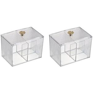 Siepificius 2 set Plastic Make-up Katoen Pad Houder Katoenen Ballen Wattenstaafje Houder Container met Deksel 2 Grid 13.5x8.8x9.8 cm
