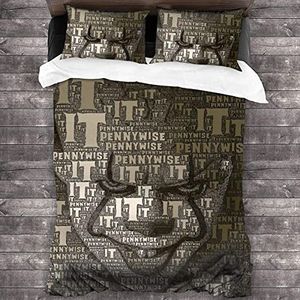 Pennywise kinderdekbedovertrekken en 2 kussenslopen, It 3D-print, beddengoedsets, ademend, microvezel beddengoed voor kinderen, cadeaus (135 x 200 cm + 50 x 75 cm x 2, It6)
