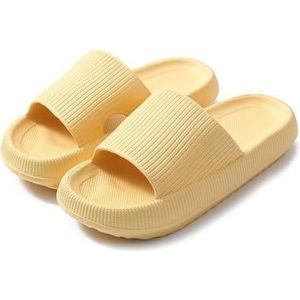 Sliders Women Men Cushiony Slippers, Slippers with Thick Outsole,Non Slip Quick Drying Shower Slides Bathroom Sandals (36/37EU,Yellow)