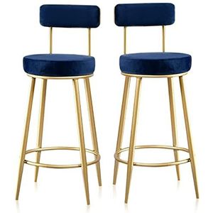 Luxe aanrechtstoelen set van 2 - fluwelen barkrukken ontbijtbarkrukken met metalen poten aan de achterkant, hoge krukken voor keukeneilandhuismeubilair (kleur: blauw)