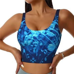 Blauwe Muzikale Noten Print Casual Wear Vrouwen Sport Vest Yoga Vest Workout Vest Voor Vrouwen Lichtgewicht Trendy, Zwart, S