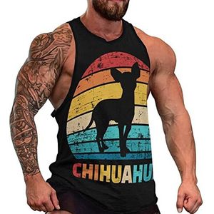Vintage Chihuahua Hond Mannen Tank Top Grafische Mouwloze Bodybuilding Tees Casual Strand T-Shirt Grappige Gym Spier