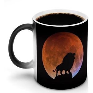 Leeuw en Rode Maan Ceramische Koffiemok 12oz Kleur Veranderende Mokken Brede Koppen Hittegevoelige Verkleuring Koppen